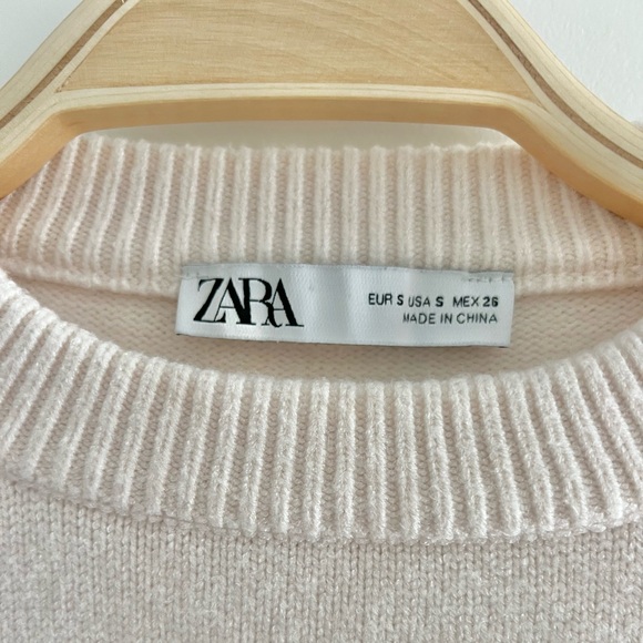 Zara Cream Knit Cropped Ultra Soft Crew Neck Baggy Sleeve Cardigan Sweater - Picture 3 of 3